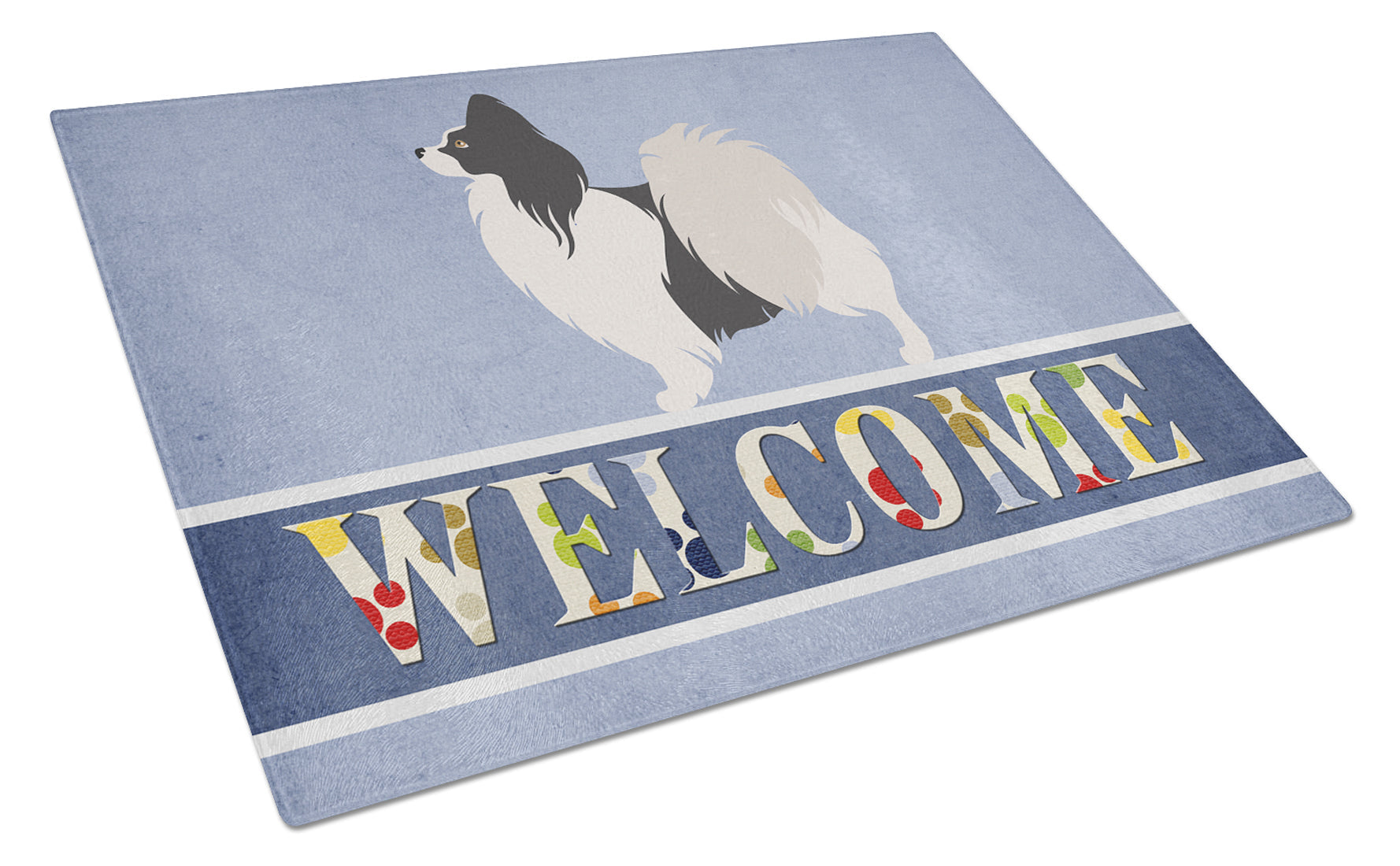 Papillon Welcome Cutting Board Tempered Glass Kitchen Cutting Surface, Heat Resistant Chopping, Non-Slip Feet, Food Prep & Serving