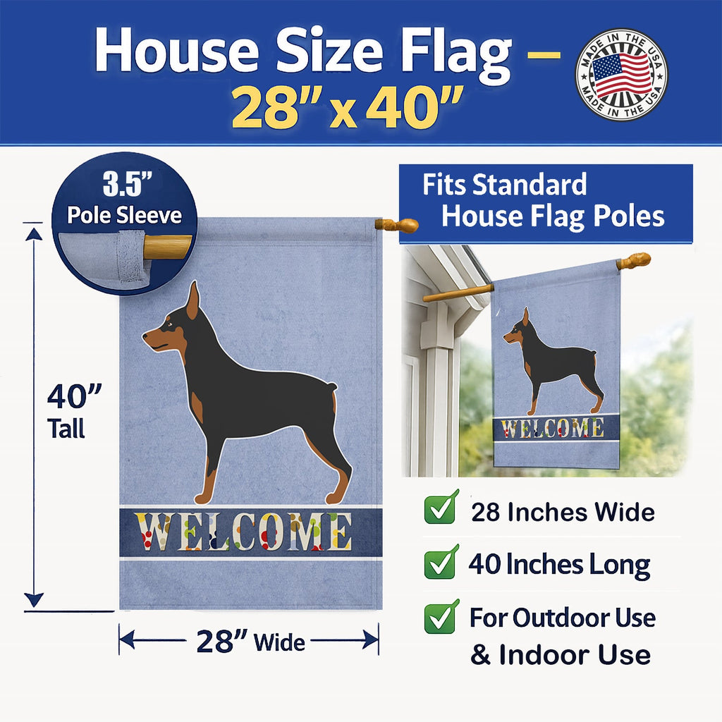Miniature Pinscher Welcome House Flag 28x40 Porch Sleeve Pole Decorative Outside Yard Banner Artwork Wall Hanging, Polyester