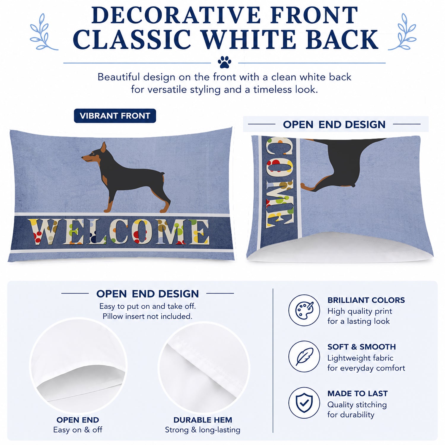 Miniature Pinscher Welcome Standard Pillowcase Lightweight Super Soft Easy Care Decorative Artwork Pillowcase, Standard