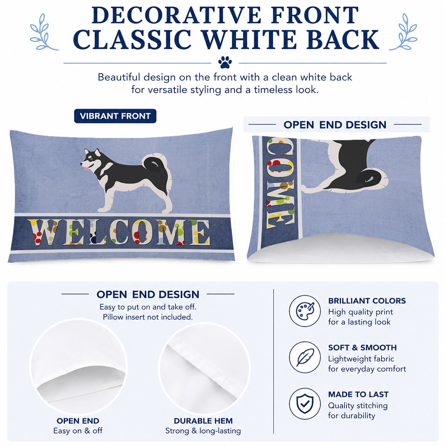 Alaskan Malamute Welcome Standard Pillowcase Lightweight Super Soft Easy Care Decorative Artwork Pillowcase, Standard