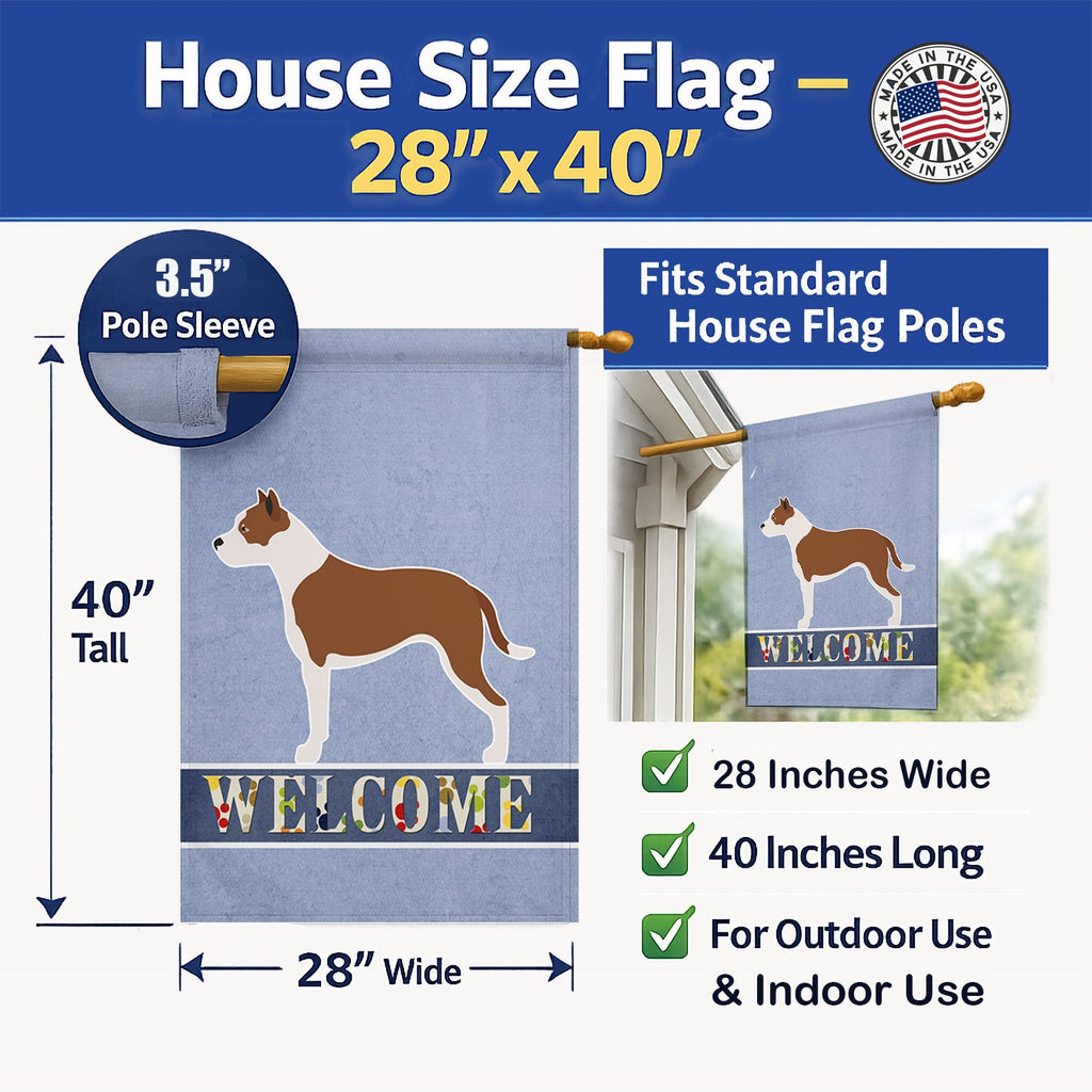 Pit Bull Terrier Welcome House Flag 28x40 Porch Sleeve Pole Decorative Outside Yard Banner Artwork Wall Hanging, Polyester