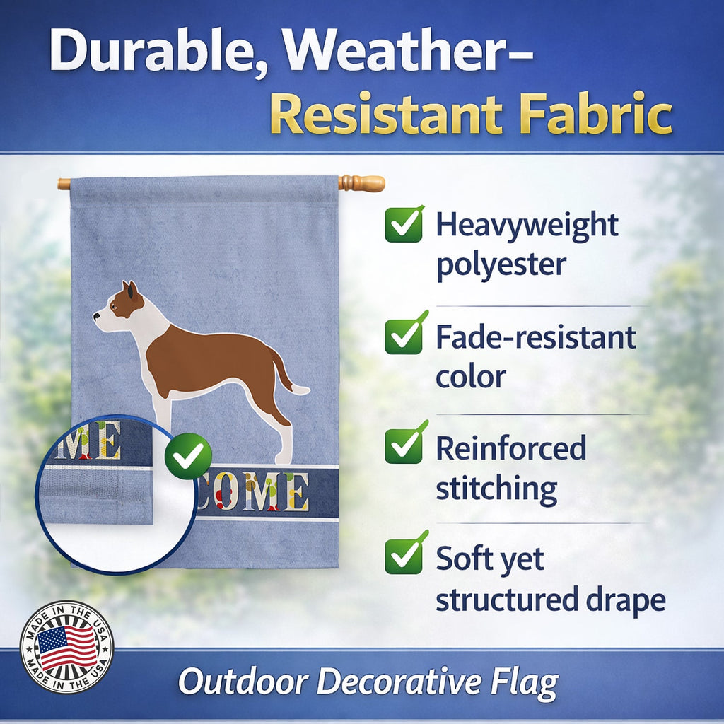 Pit Bull Terrier Welcome House Flag 28x40 Porch Sleeve Pole Decorative Outside Yard Banner Artwork Wall Hanging, Polyester