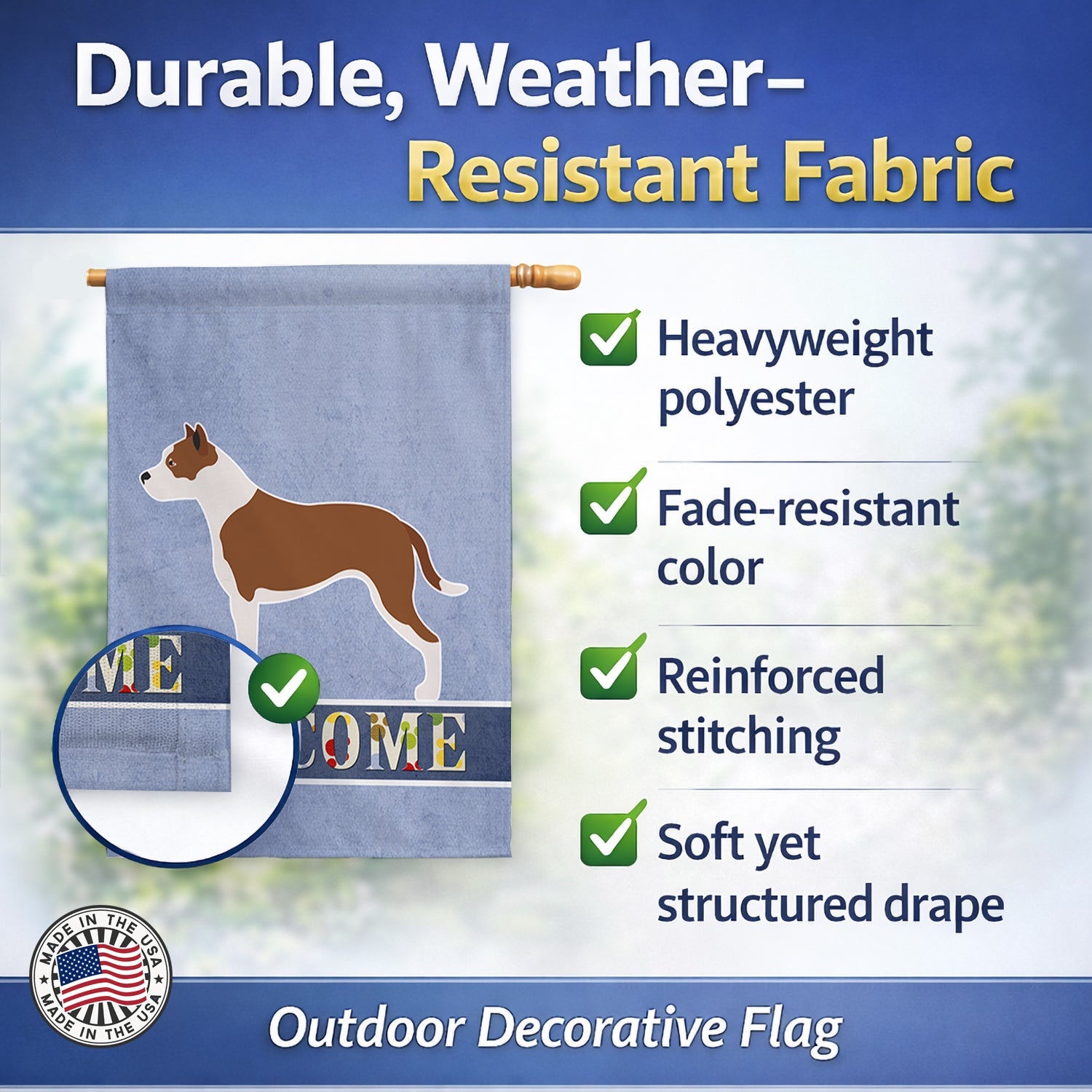 Pit Bull Terrier Welcome House Flag 28x40 Porch Sleeve Pole Decorative Outside Yard Banner Artwork Wall Hanging, Polyester