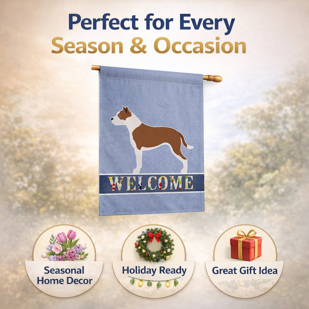 Pit Bull Terrier Welcome House Flag 28x40 Porch Sleeve Pole Decorative Outside Yard Banner Artwork Wall Hanging, Polyester