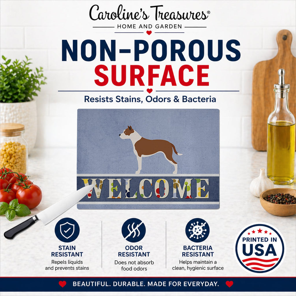 Pit Bull Terrier Welcome Cutting Board Tempered Glass Kitchen Cutting Surface, Heat Resistant Chopping, Non-Slip Feet, Food Prep & Serving