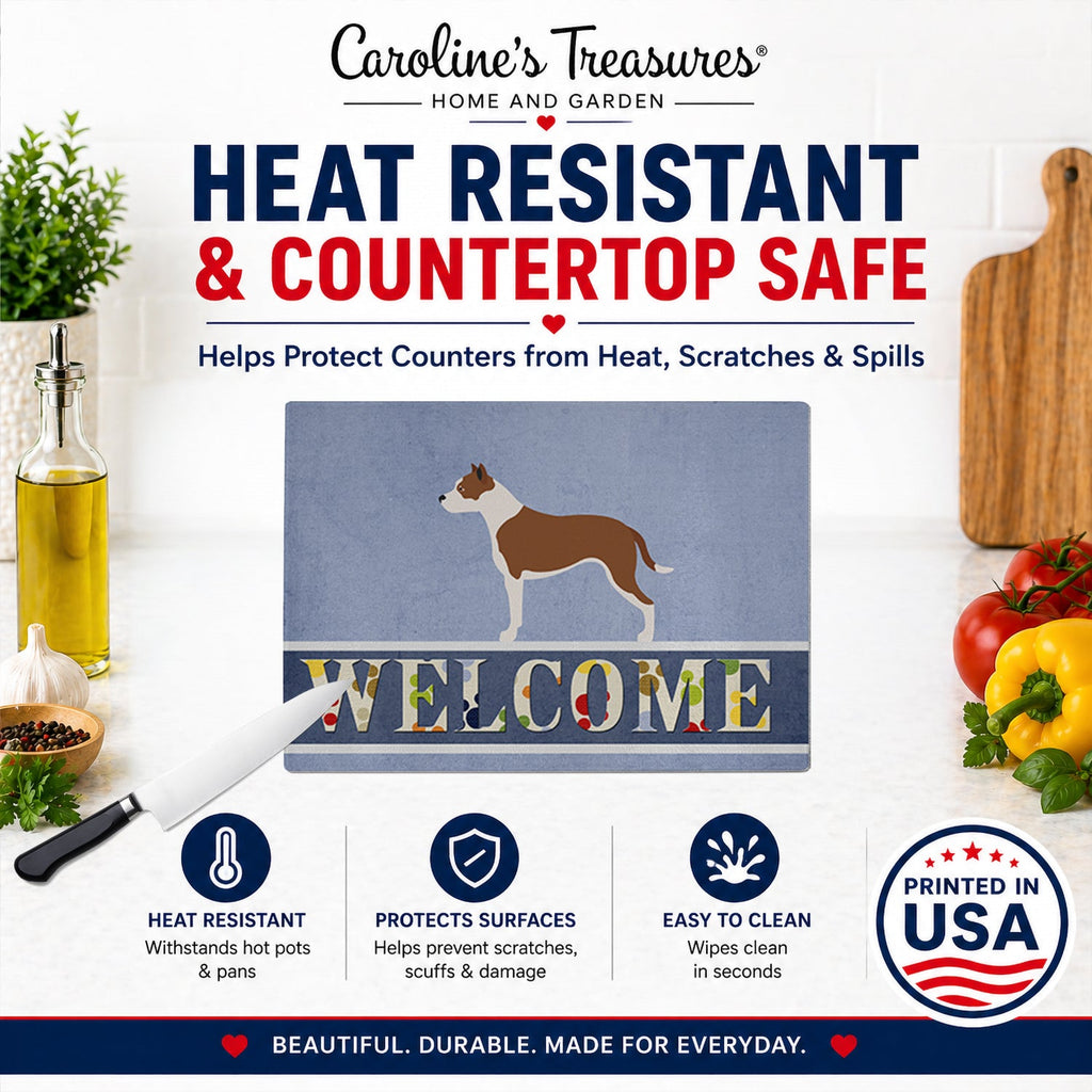 Pit Bull Terrier Welcome Cutting Board Tempered Glass Kitchen Cutting Surface, Heat Resistant Chopping, Non-Slip Feet, Food Prep & Serving