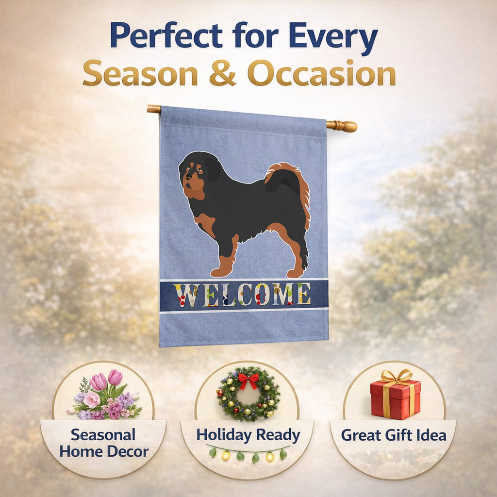Tibetan Mastiff Welcome House Flag 28x40 Porch Sleeve Pole Decorative Outside Yard Banner Artwork Wall Hanging, Polyester