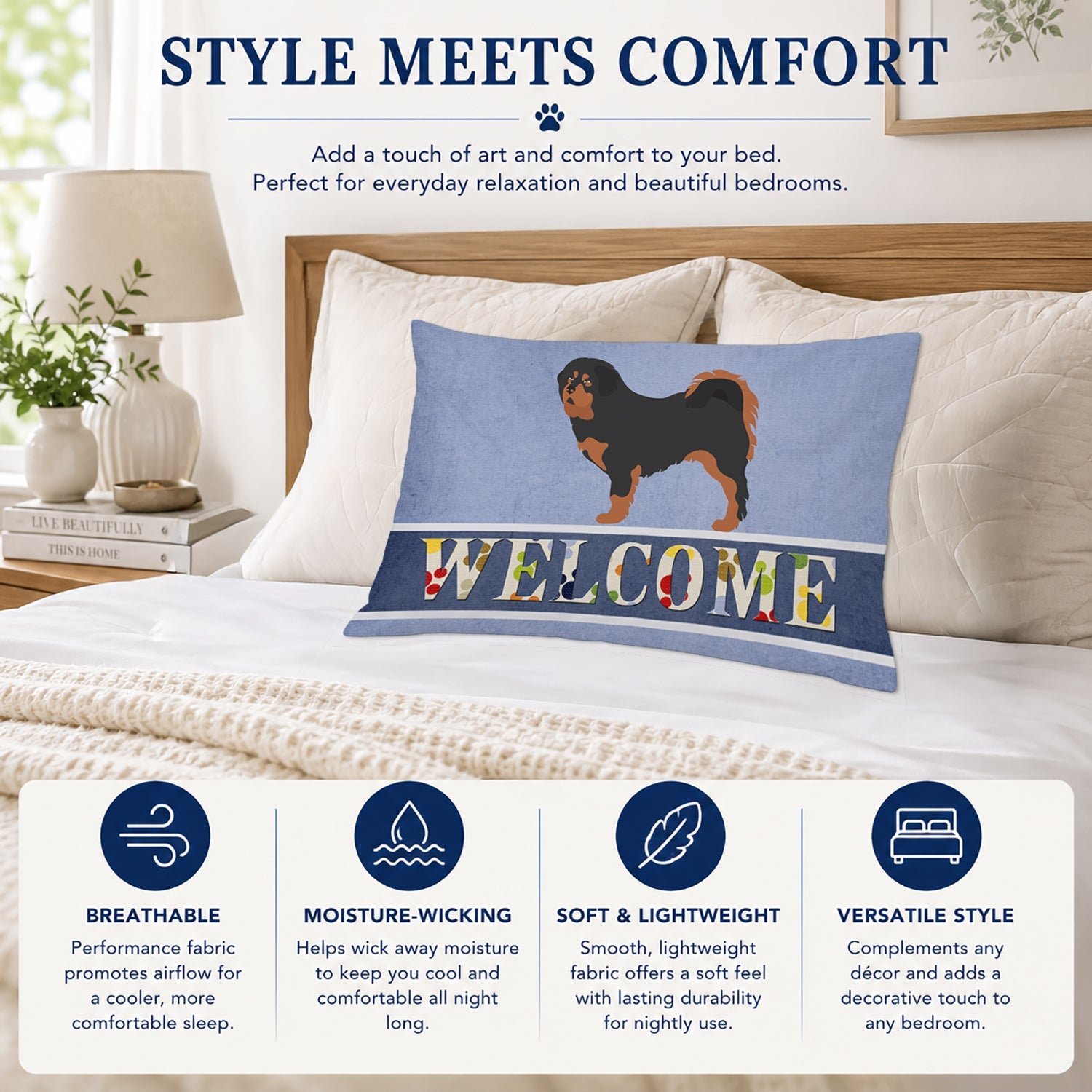 Tibetan Mastiff Welcome Standard Pillowcase Lightweight Super Soft Easy Care Decorative Artwork Pillowcase, Standard