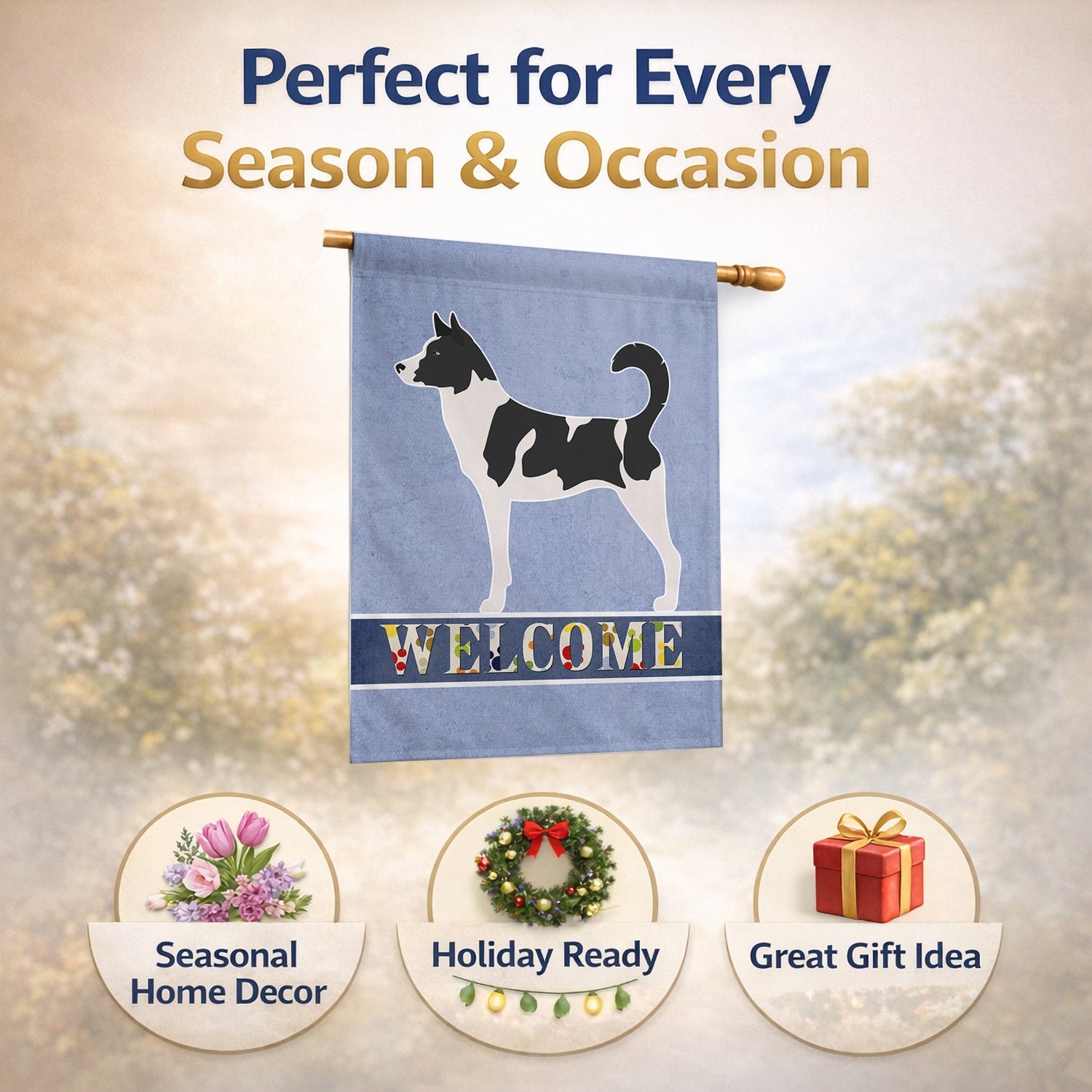 Canaan Dog Welcome House Flag 28x40 Porch Sleeve Pole Decorative Outside Yard Banner Artwork Wall Hanging, Polyester