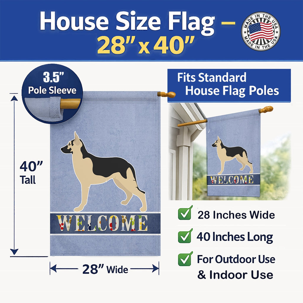German Shepherd Welcome House Flag 28x40 Porch Sleeve Pole Decorative Outside Yard Banner Artwork Wall Hanging, Polyester