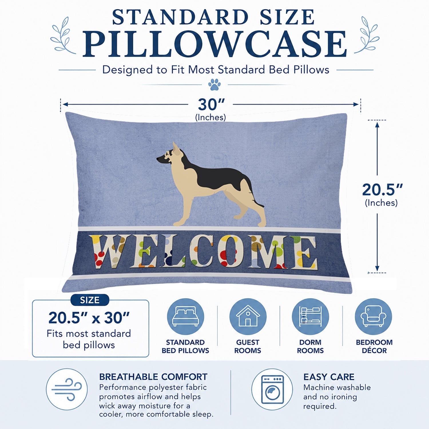 German Shepherd Welcome Standard Pillowcase Lightweight Super Soft Easy Care Decorative Artwork Pillowcase, Standard