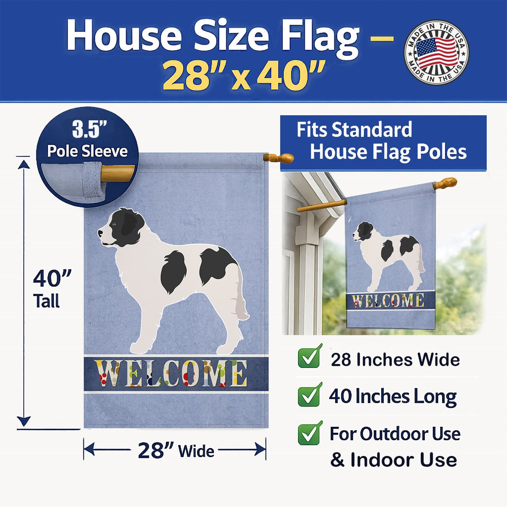 Landseer Welcome House Flag 28x40 Porch Sleeve Pole Decorative Outside Yard Banner Artwork Wall Hanging, Polyester