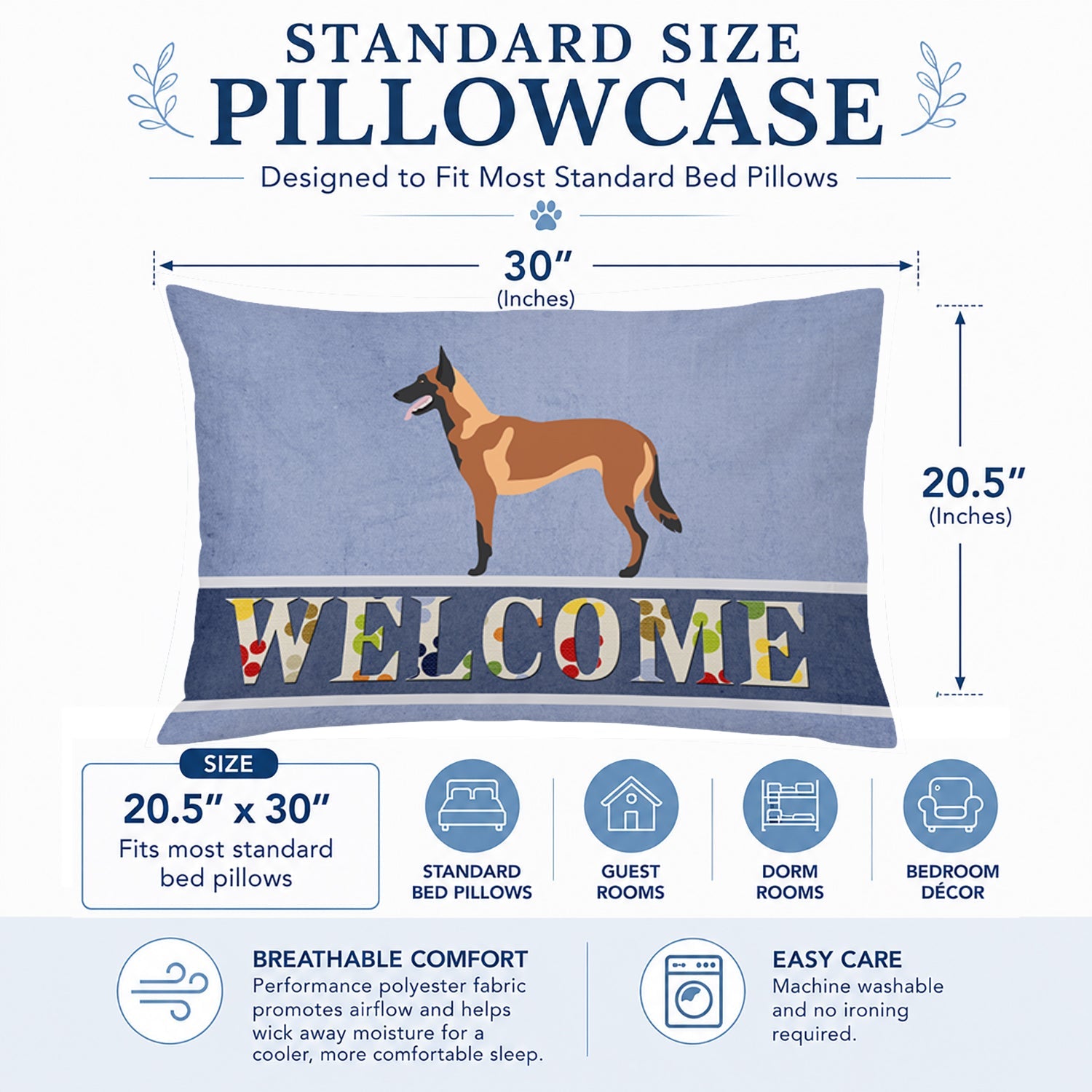 Malinois Belgian Shepherd  Standard Pillowcase Lightweight Super Soft Easy Care Decorative Artwork Pillowcase, Standard