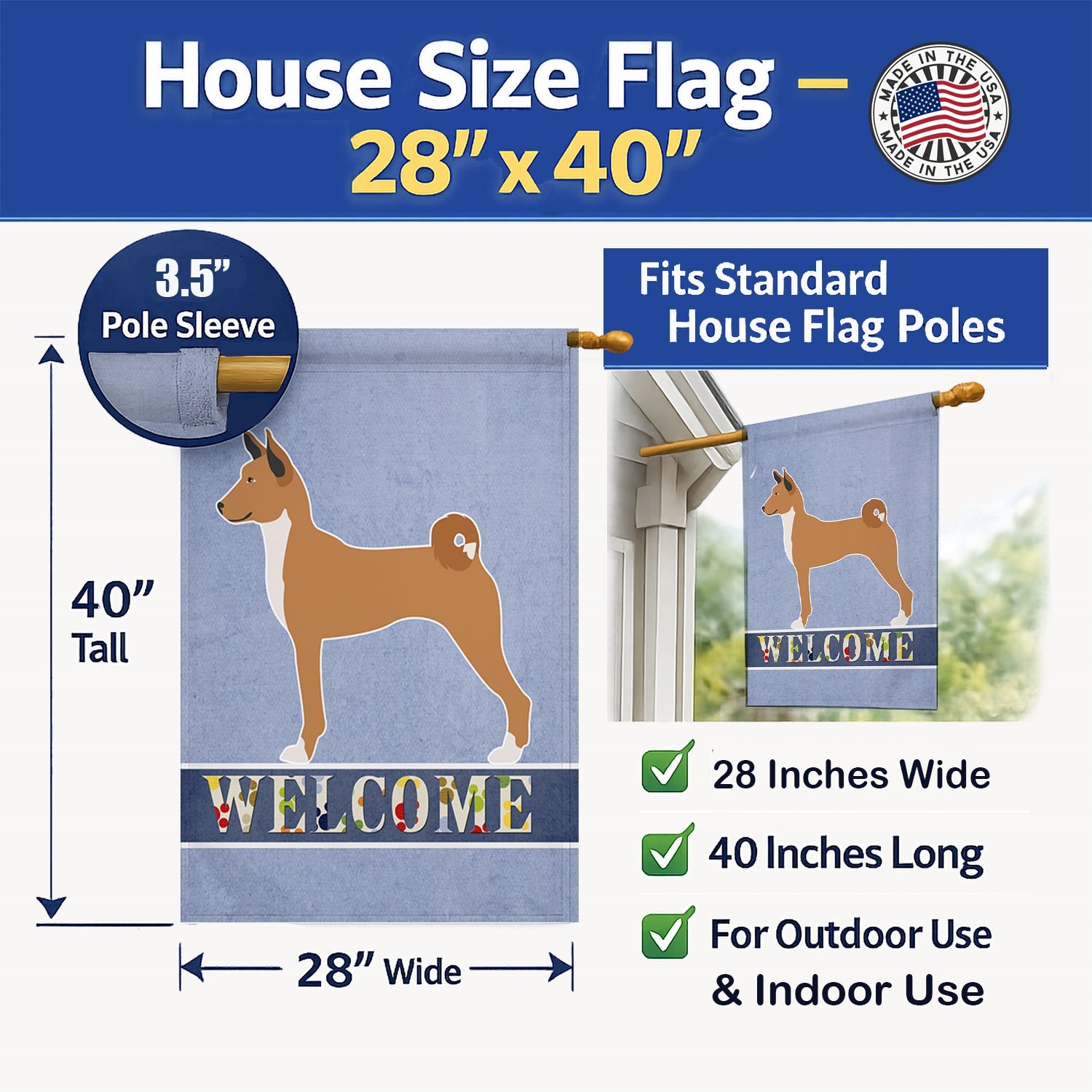 Telomian Welcome House Flag 28x40 Porch Sleeve Pole Decorative Outside Yard Banner Artwork Wall Hanging, Polyester