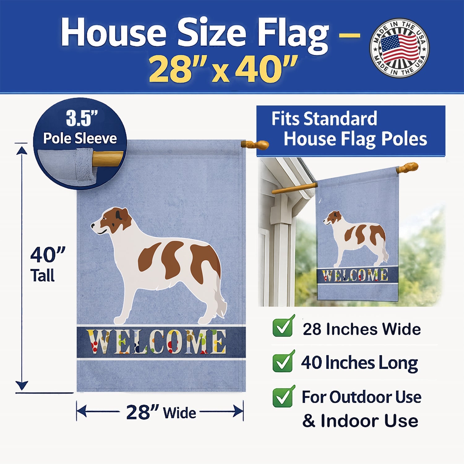 Aidi Atlas Mountain Dog House Flag 28x40 Porch Sleeve Pole Decorative Outside Yard Banner Artwork Wall Hanging, Polyester