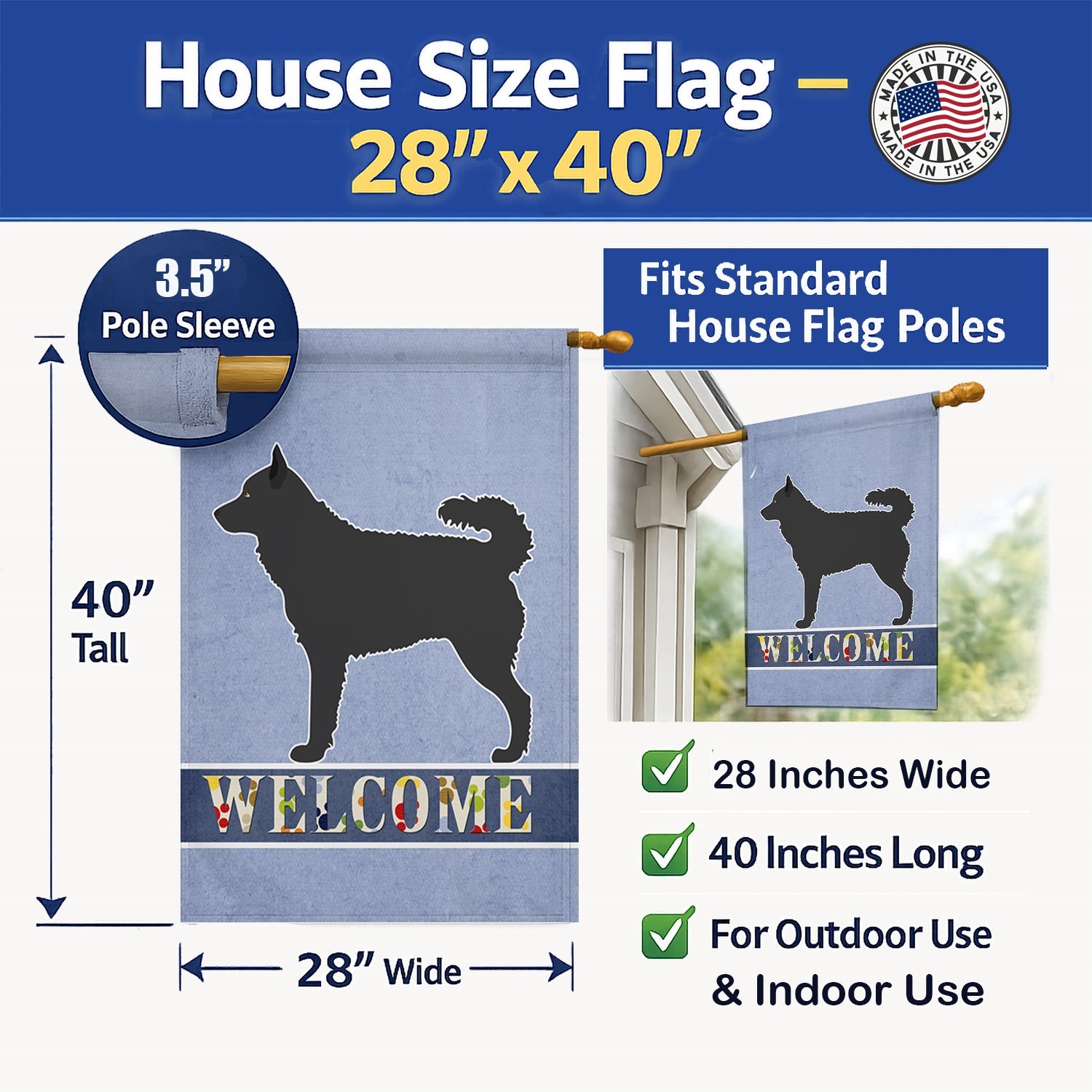 Mudi Welcome House Flag 28x40 Porch Sleeve Pole Decorative Outside Yard Banner Artwork Wall Hanging, Polyester
