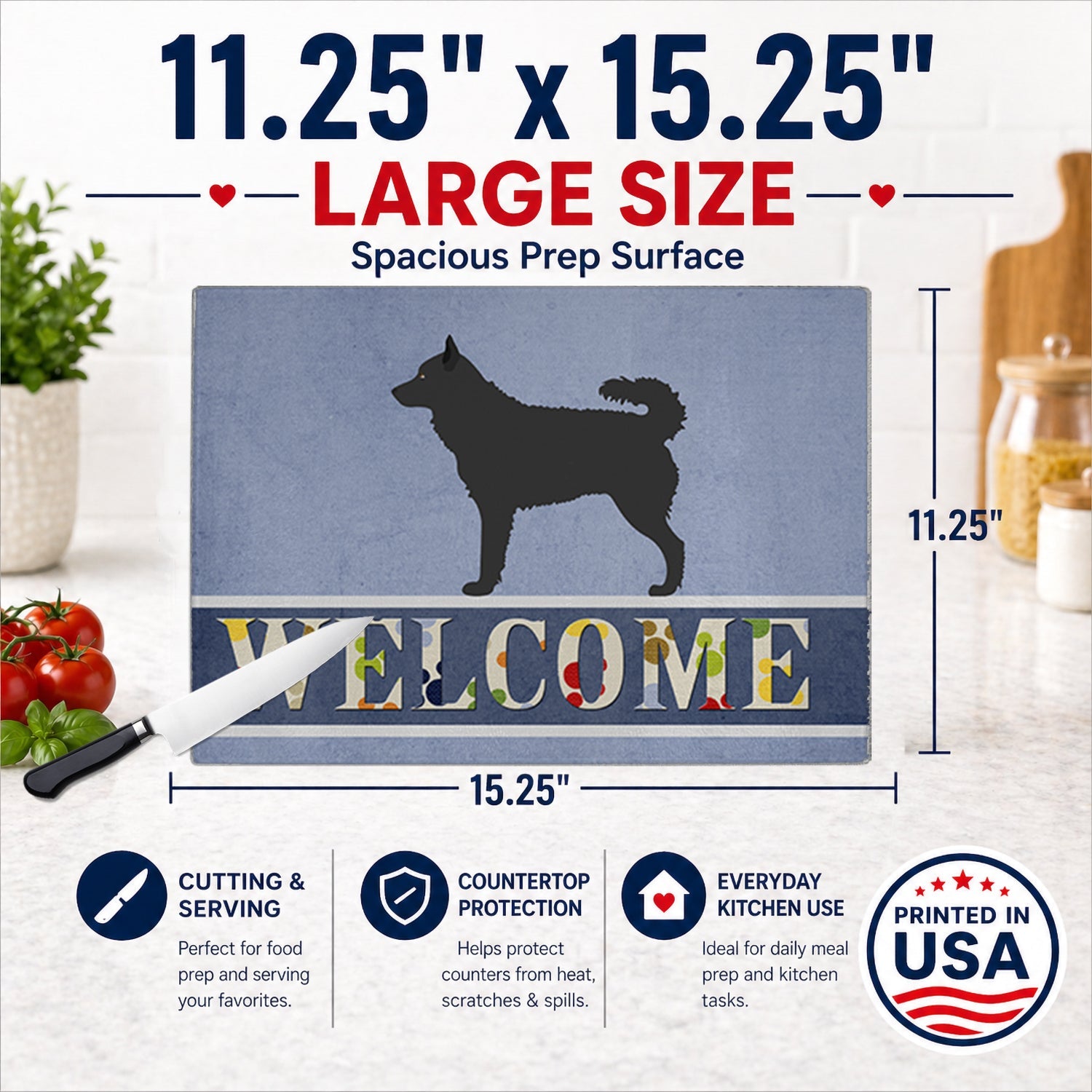 Mudi Welcome Cutting Board Tempered Glass Kitchen Cutting Surface, Heat Resistant Chopping, Non-Slip Feet, Food Prep & Serving