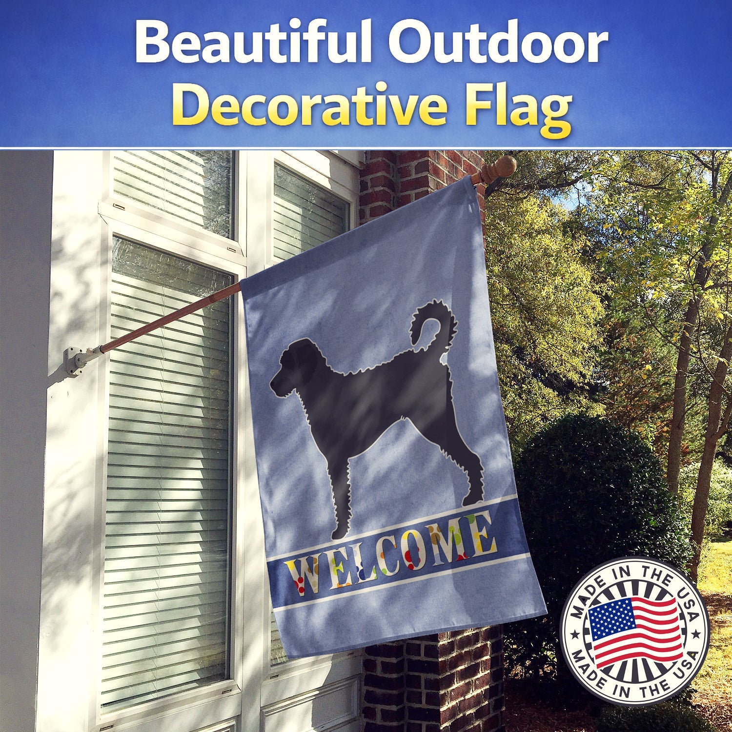 Labradoodle Welcome House Flag 28x40 Porch Sleeve Pole Decorative Outside Yard Banner Artwork Wall Hanging, Polyester