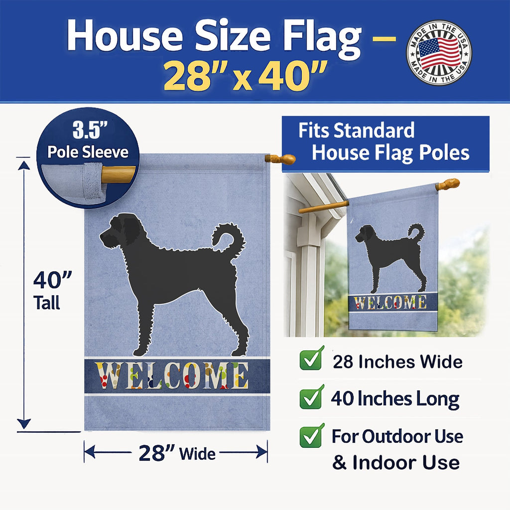 Labradoodle Welcome House Flag 28x40 Porch Sleeve Pole Decorative Outside Yard Banner Artwork Wall Hanging, Polyester