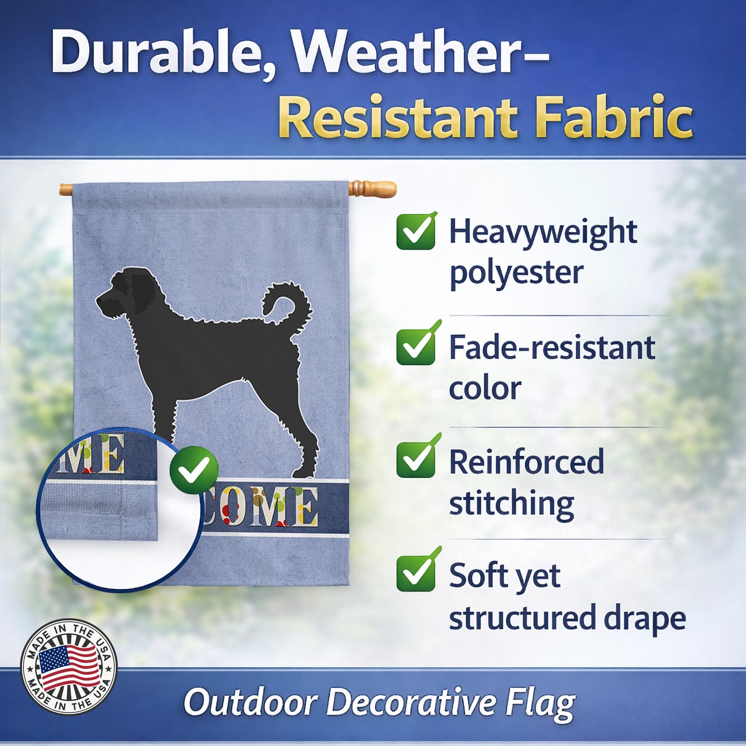 Labradoodle Welcome House Flag 28x40 Porch Sleeve Pole Decorative Outside Yard Banner Artwork Wall Hanging, Polyester