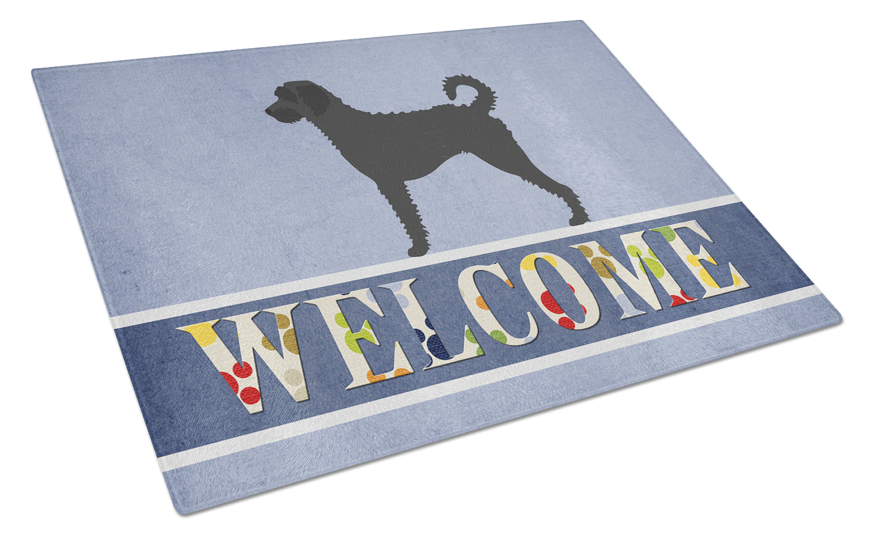 Labradoodle Welcome Cutting Board Tempered Glass Kitchen Cutting Surface, Heat Resistant Chopping, Non-Slip Feet, Food Prep & Serving