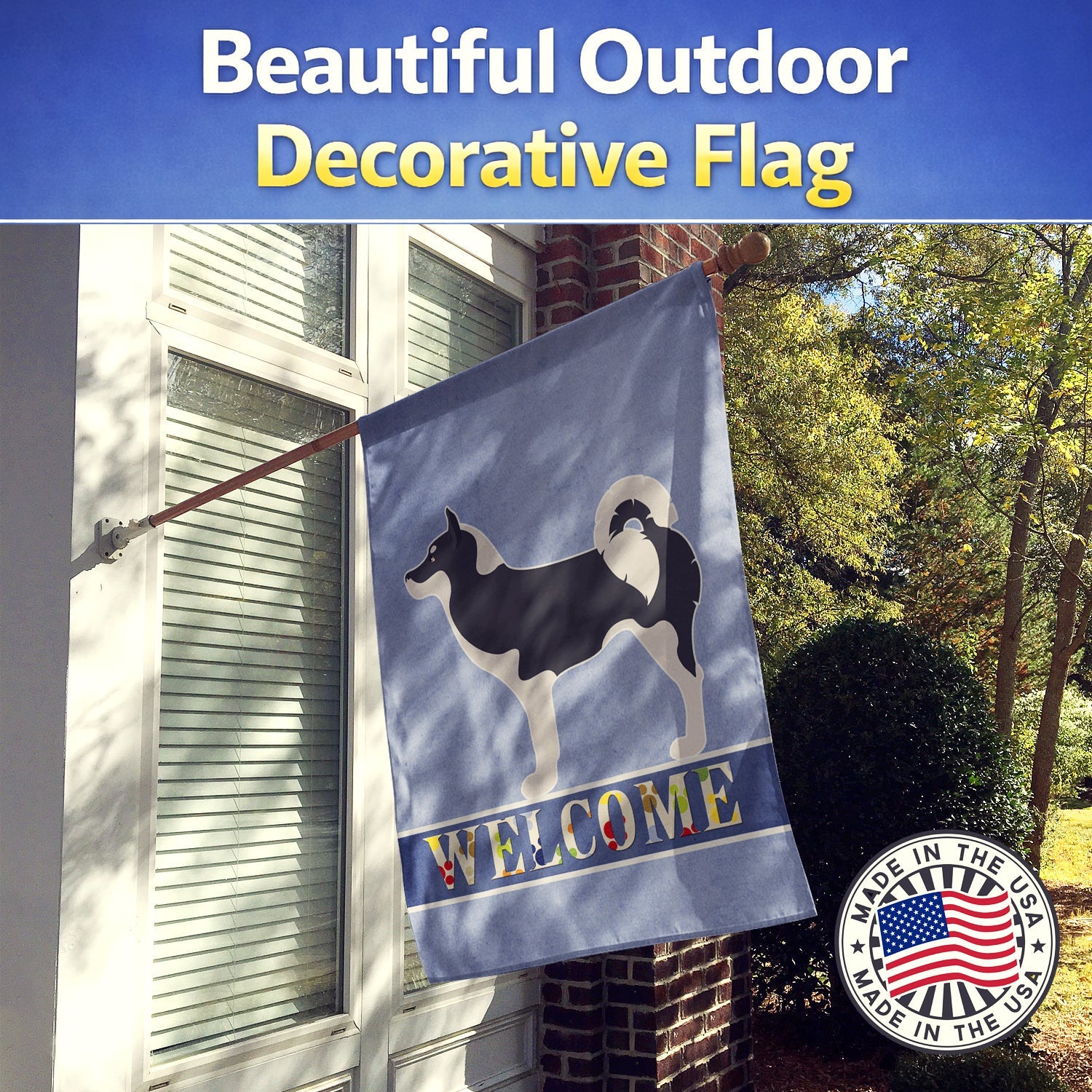 Greenland Dog Welcome House Flag 28x40 Porch Sleeve Pole Decorative Outside Yard Banner Artwork Wall Hanging, Polyester
