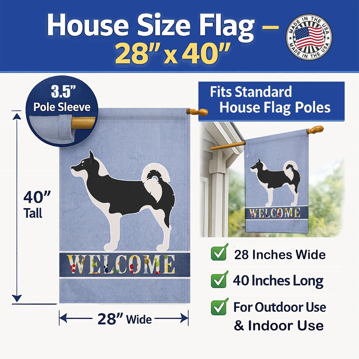 Greenland Dog Welcome House Flag 28x40 Porch Sleeve Pole Decorative Outside Yard Banner Artwork Wall Hanging, Polyester