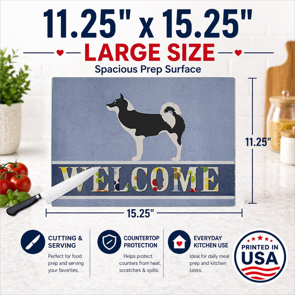 Greenland Dog Welcome Cutting Board Tempered Glass Kitchen Cutting Surface, Heat Resistant Chopping, Non-Slip Feet, Food Prep & Serving