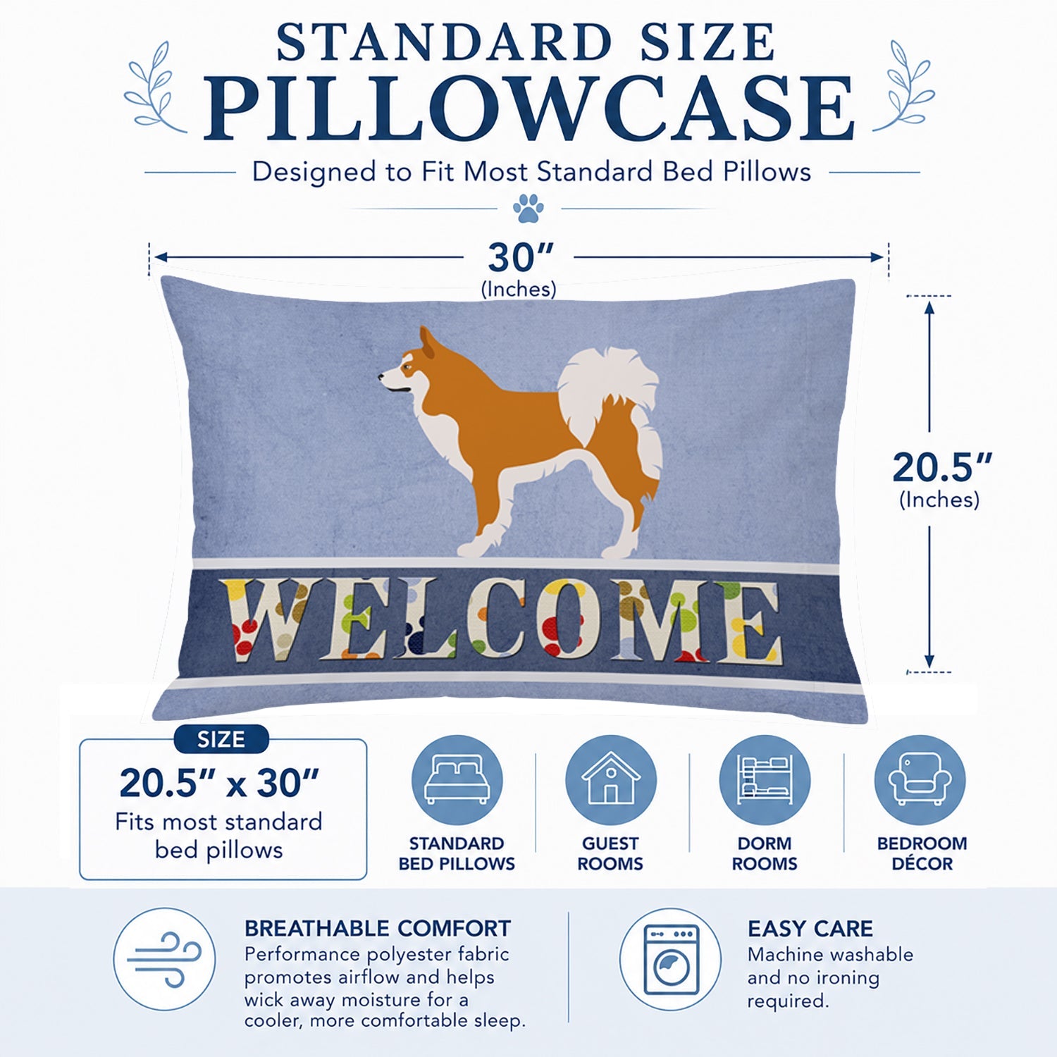 Icelandic Sheepdog Standard Pillowcase Lightweight Super Soft Easy Care Decorative Artwork Pillowcase, Standard