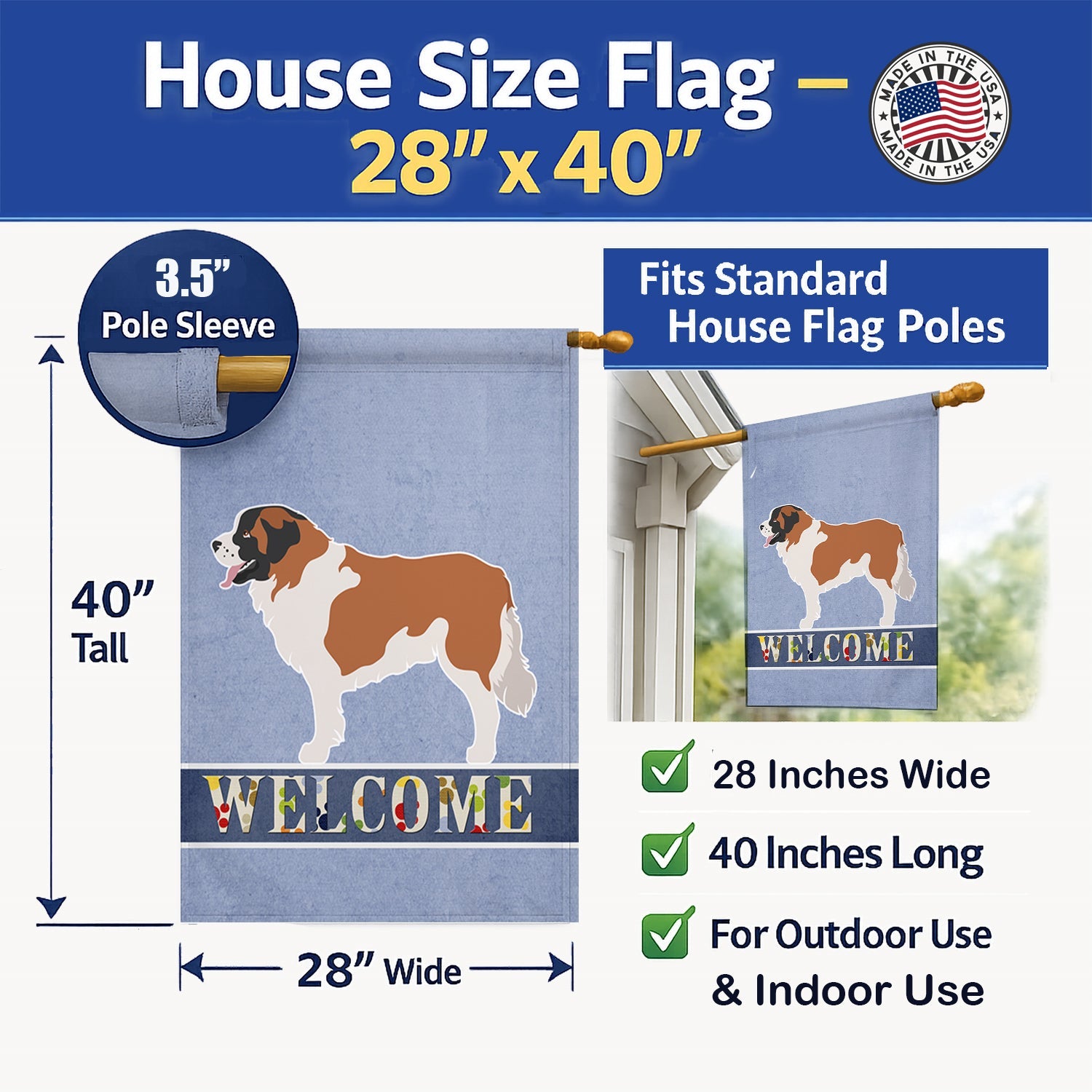 Moscow Watchdog House Flag 28x40 Porch Sleeve Pole Decorative Outside Yard Banner Artwork Wall Hanging, Polyester