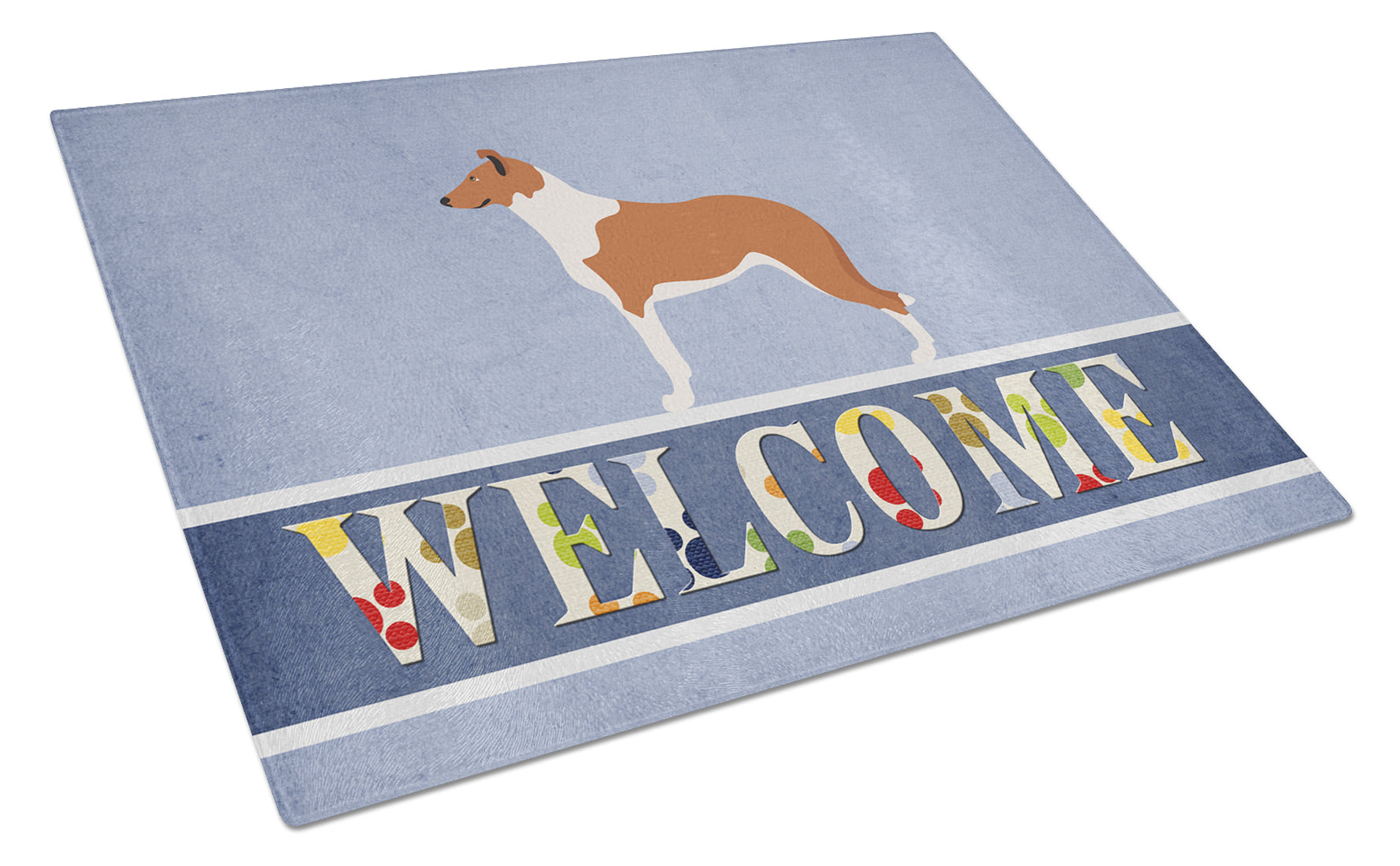 Smooth Collie Welcome Cutting Board Tempered Glass Kitchen Cutting Surface, Heat Resistant Chopping, Non-Slip Feet, Food Prep & Serving