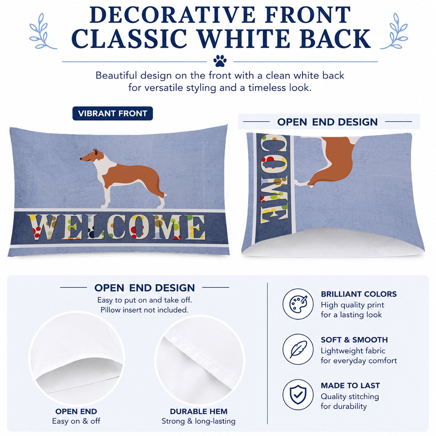 Smooth Collie Welcome Standard Pillowcase Lightweight Super Soft Easy Care Decorative Artwork Pillowcase, Standard
