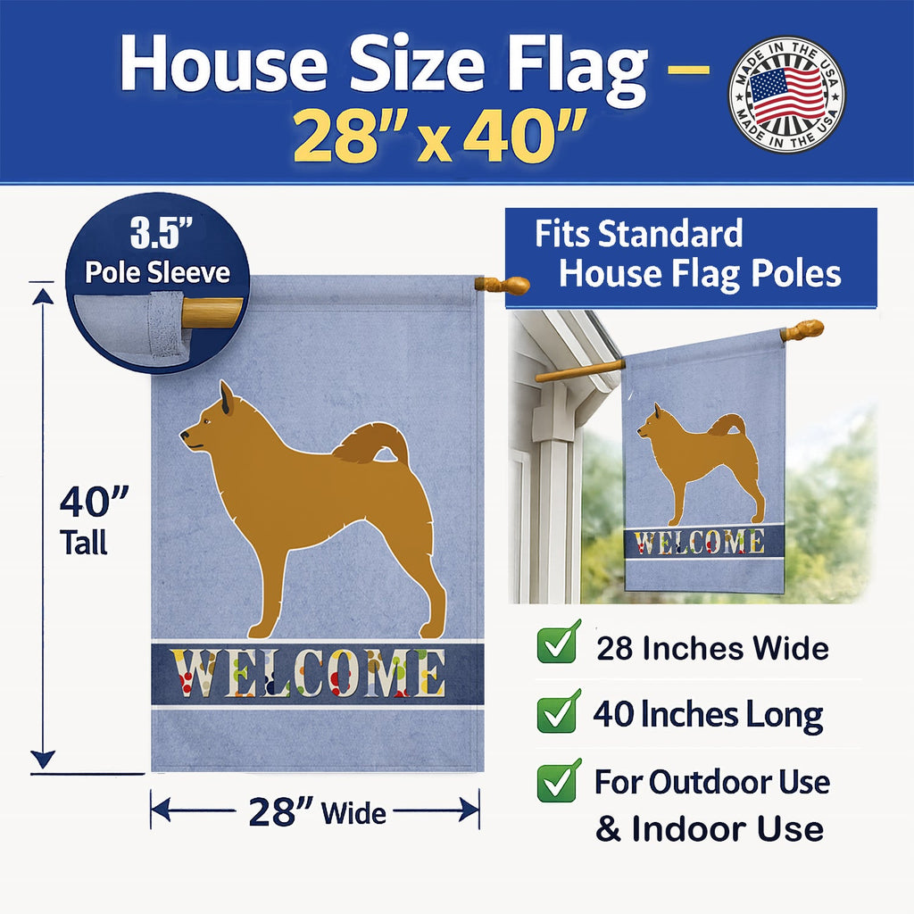 Finnish Spitz Welcome House Flag 28x40 Porch Sleeve Pole Decorative Outside Yard Banner Artwork Wall Hanging, Polyester