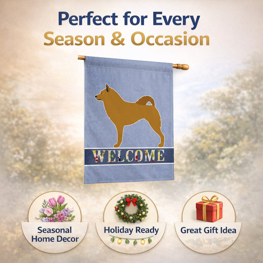Finnish Spitz Welcome House Flag 28x40 Porch Sleeve Pole Decorative Outside Yard Banner Artwork Wall Hanging, Polyester