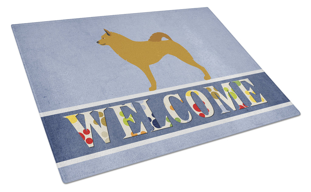 Finnish Spitz Welcome Cutting Board Tempered Glass Kitchen Cutting Surface, Heat Resistant Chopping, Non-Slip Feet, Food Prep & Serving