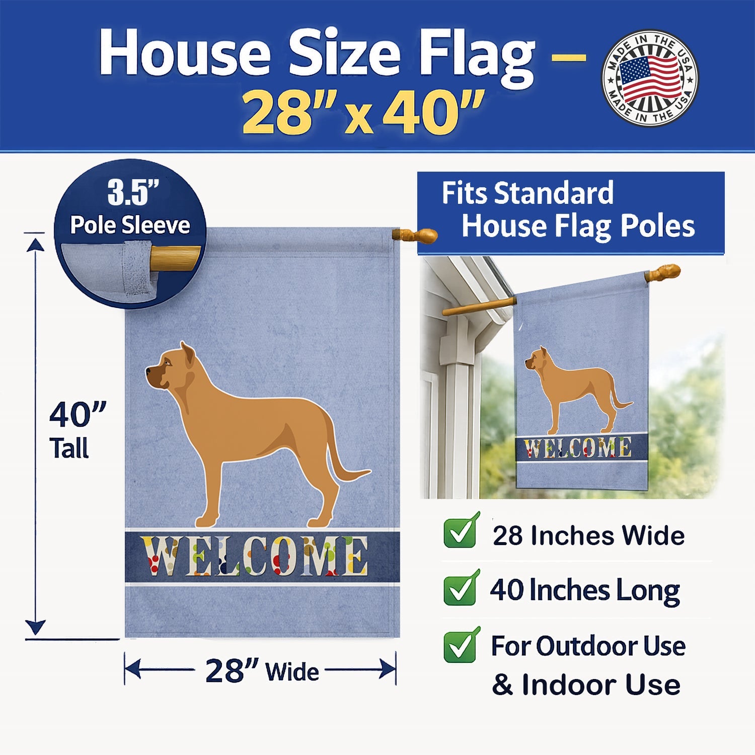 Alano Espanol Spanish Bulldog House Flag 28x40 Porch Sleeve Pole Decorative Outside Yard Banner Artwork Wall Hanging, Polyester
