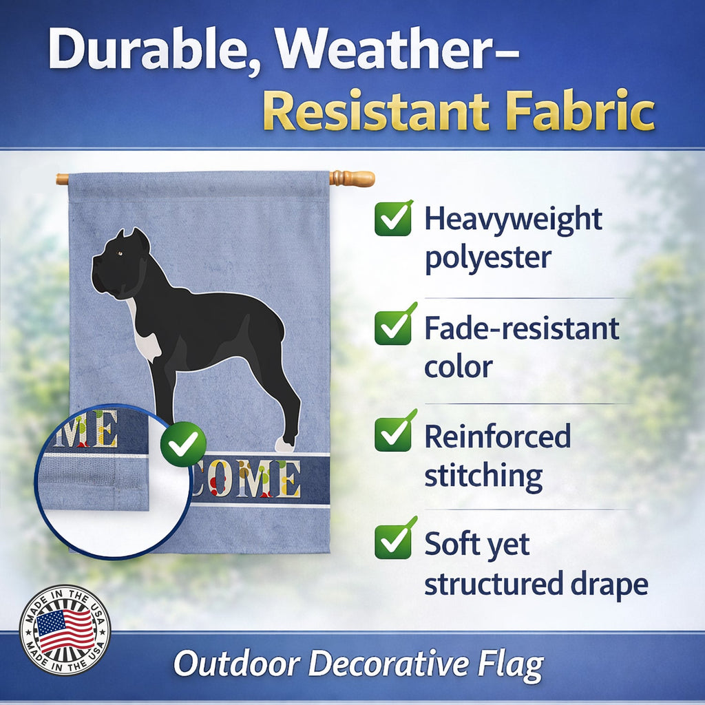 Cane Corso Welcome House Flag 28x40 Porch Sleeve Pole Decorative Outside Yard Banner Artwork Wall Hanging, Polyester