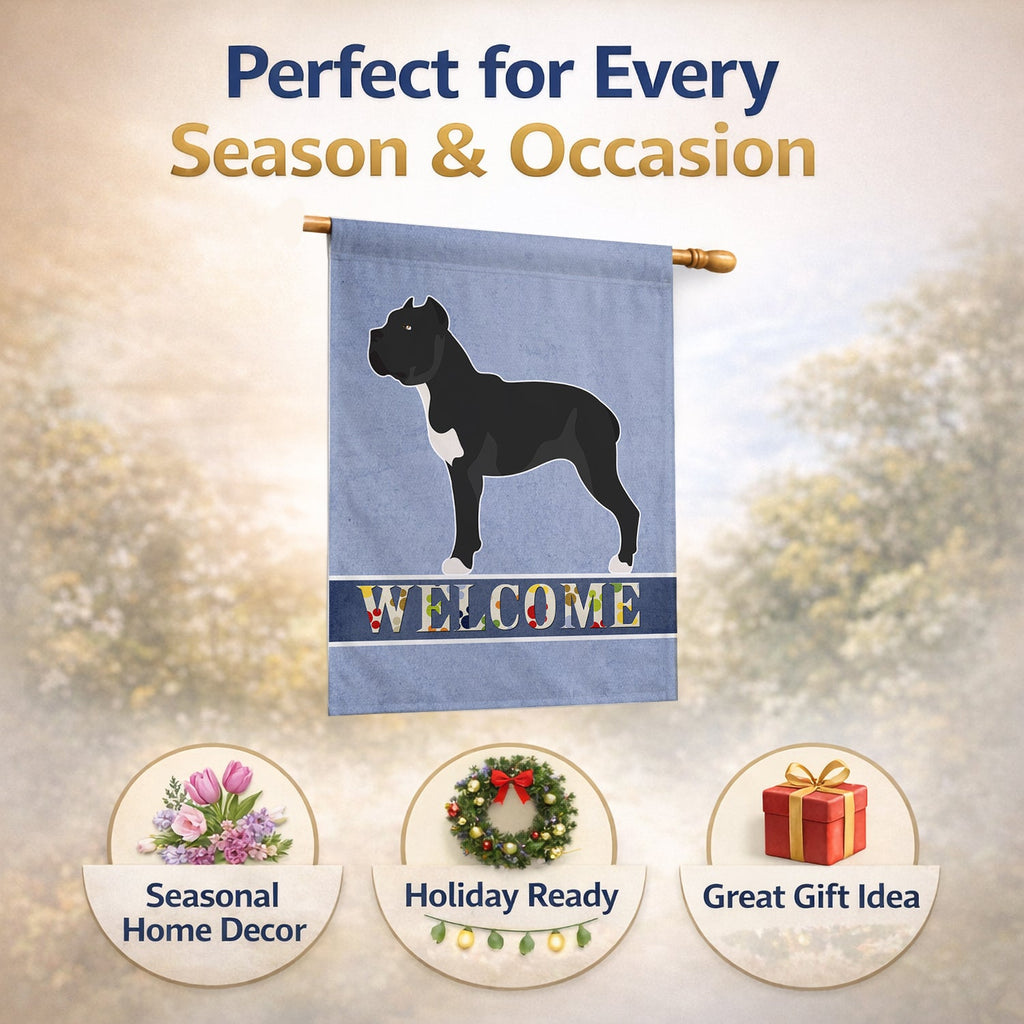 Cane Corso Welcome House Flag 28x40 Porch Sleeve Pole Decorative Outside Yard Banner Artwork Wall Hanging, Polyester