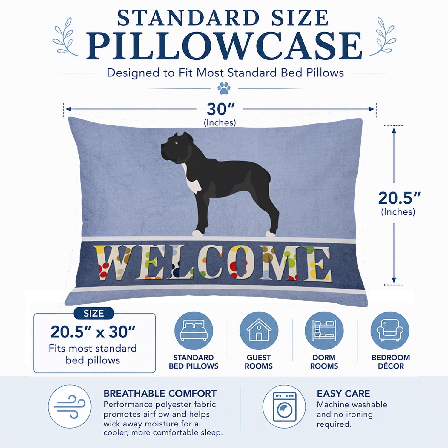 Cane Corso Welcome Standard Pillowcase Lightweight Super Soft Easy Care Decorative Artwork Pillowcase, Standard