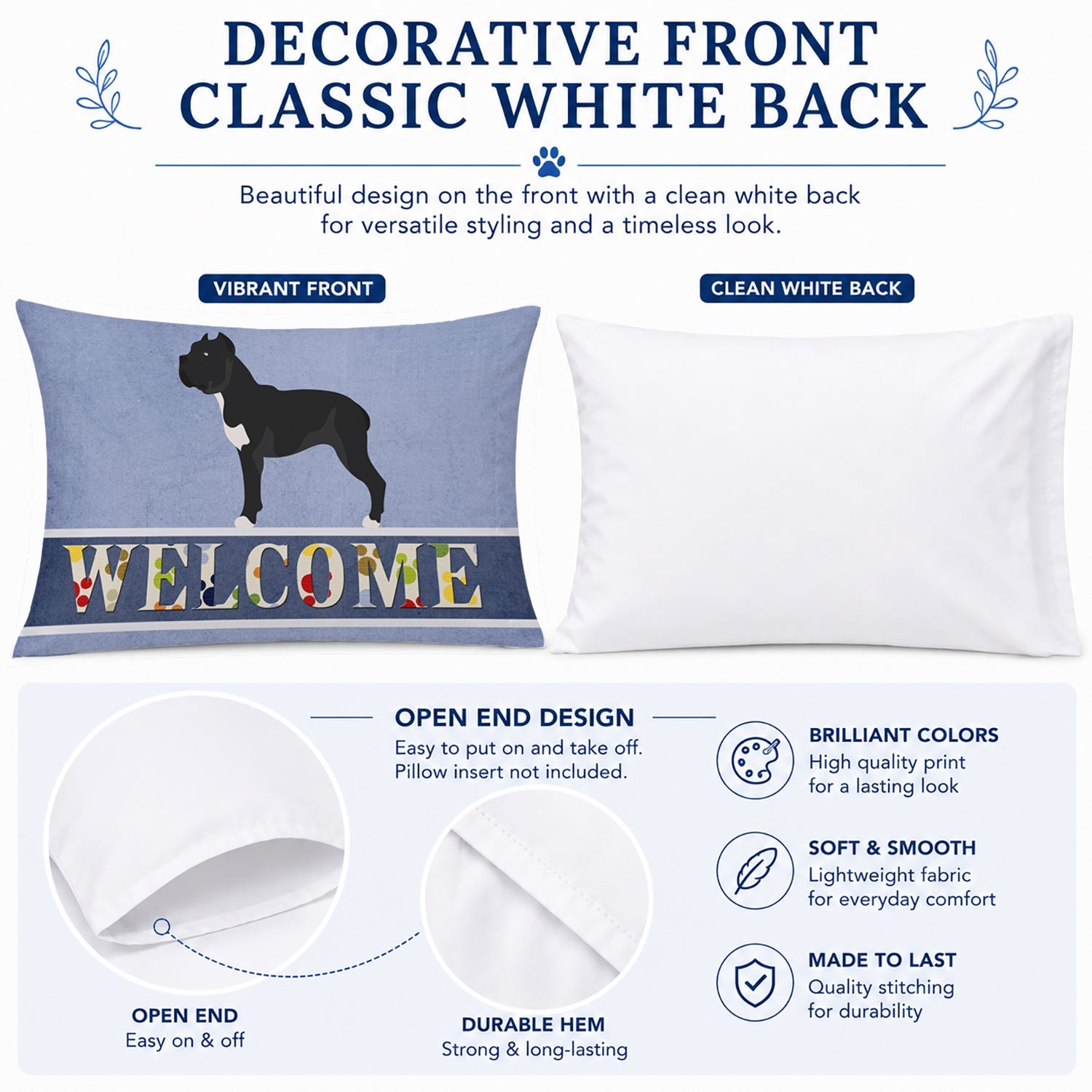 Cane Corso Welcome Standard Pillowcase Lightweight Super Soft Easy Care Decorative Artwork Pillowcase, Standard