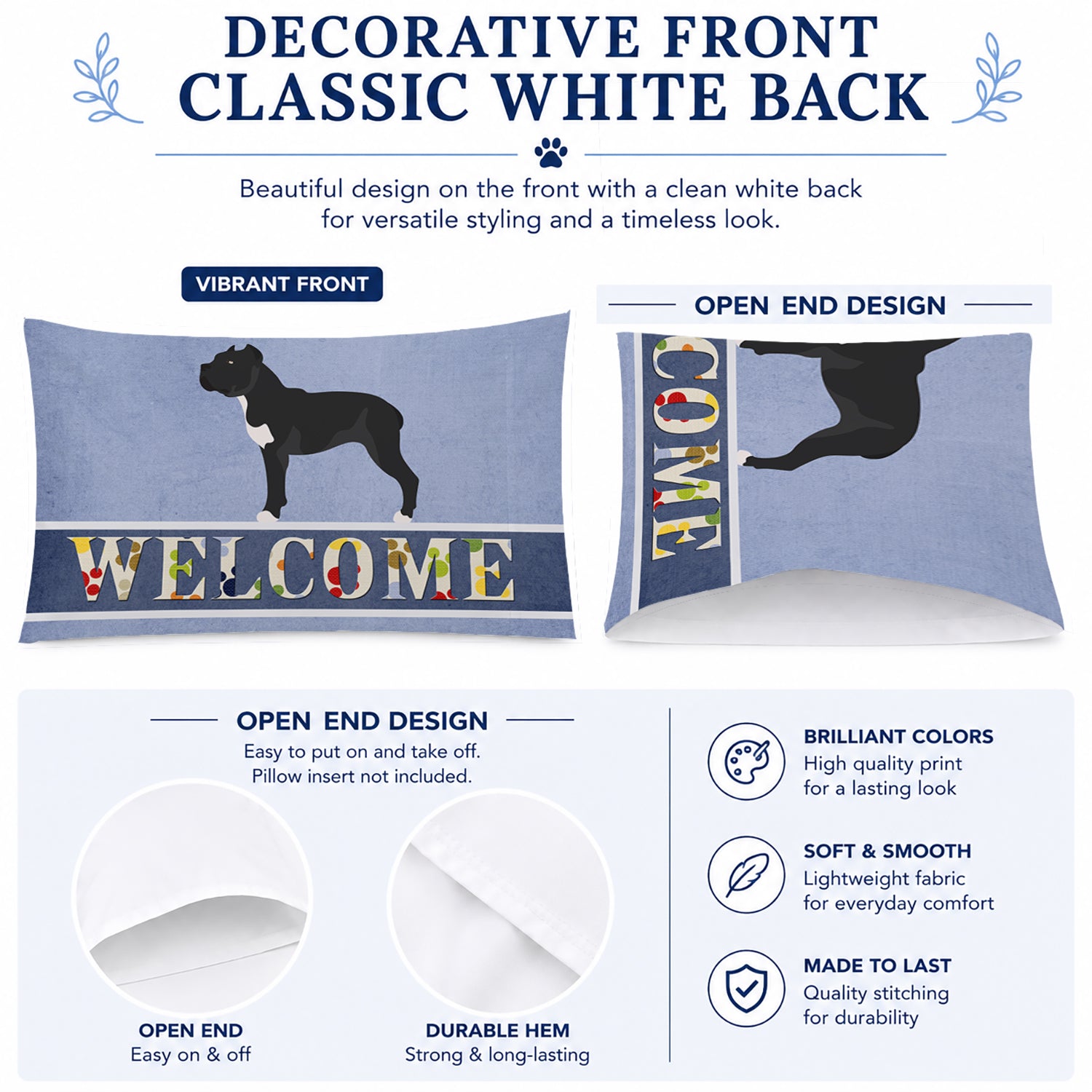 Cane Corso Welcome Standard Pillowcase Lightweight Super Soft Easy Care Decorative Artwork Pillowcase, Standard