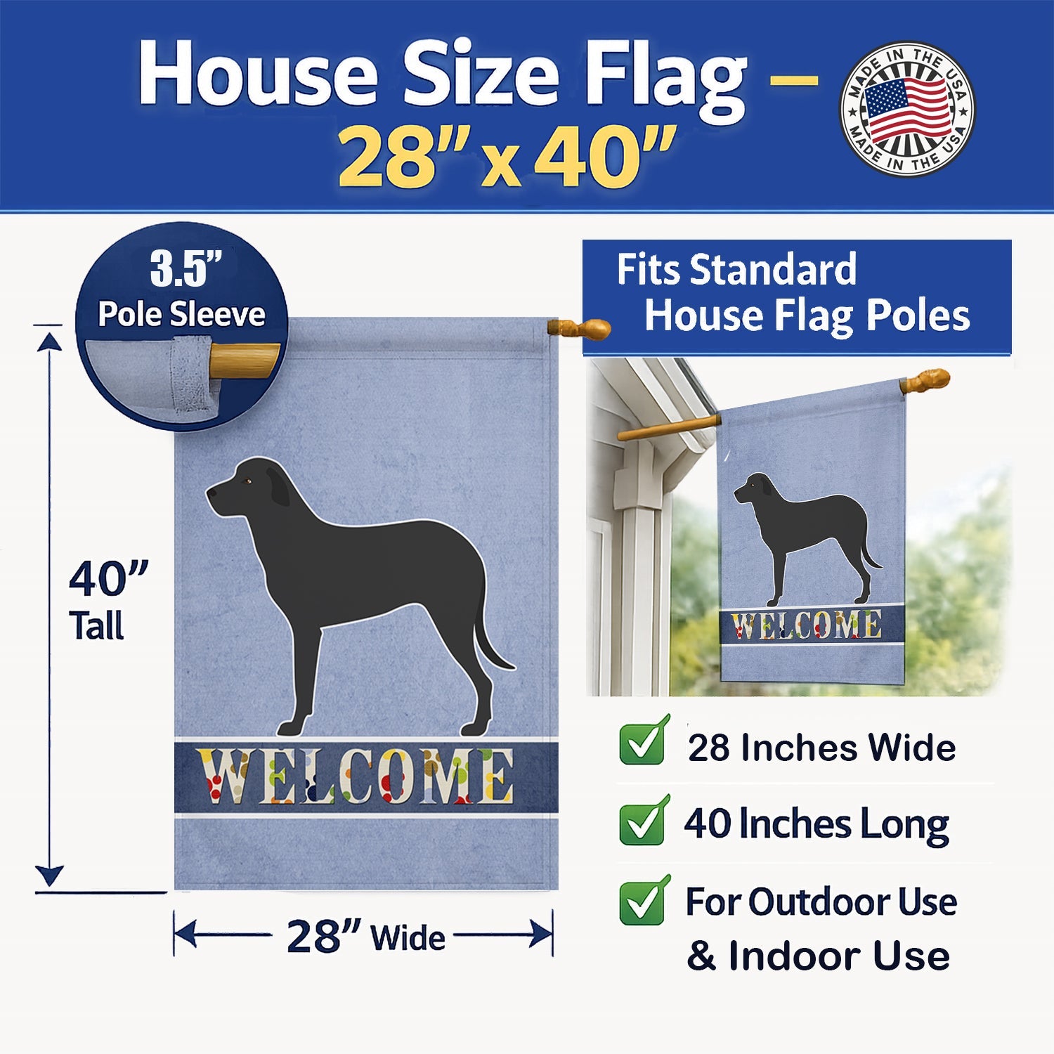 Majorca Shepherd Dog House Flag 28x40 Porch Sleeve Pole Decorative Outside Yard Banner Artwork Wall Hanging, Polyester