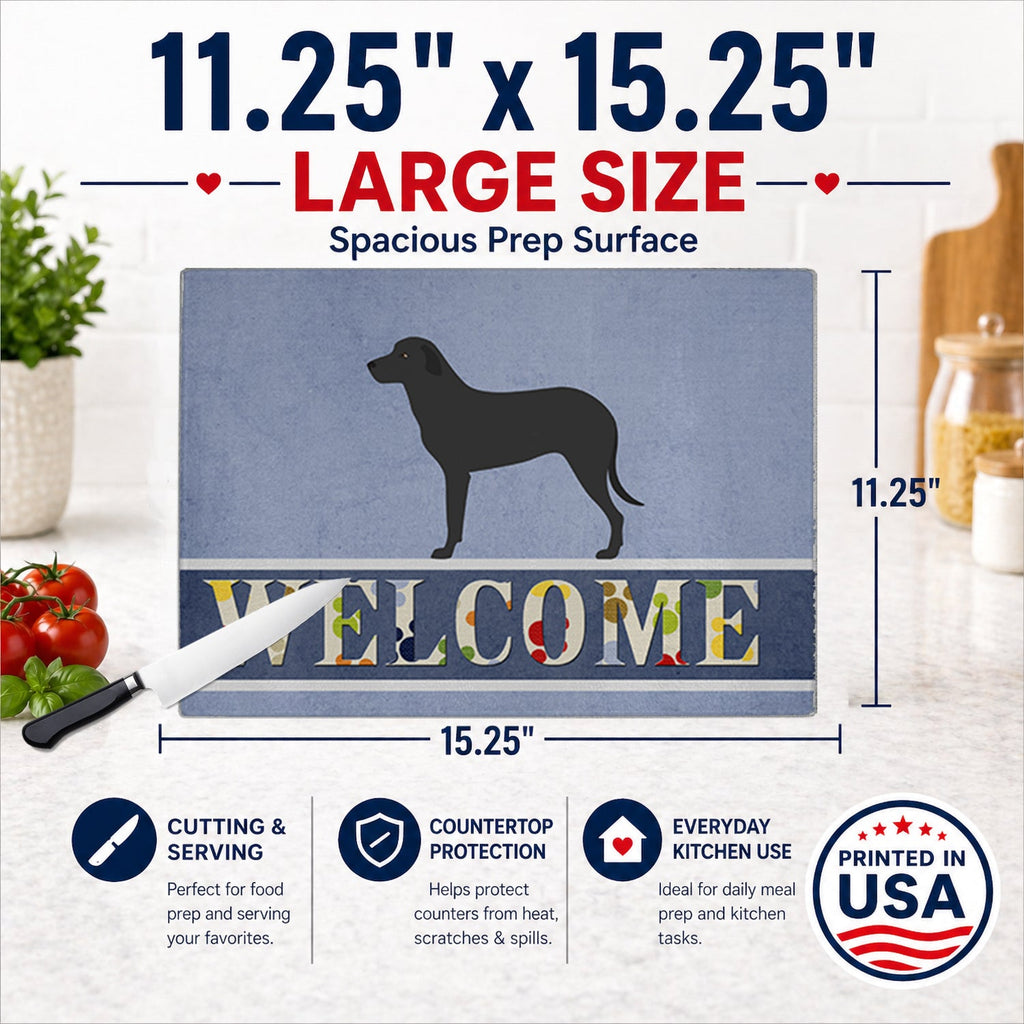 Majorca Shepherd Dog Cutting Board Tempered Glass Kitchen Cutting Surface, Heat Resistant Chopping, Non-Slip Feet, Food Prep & Serving