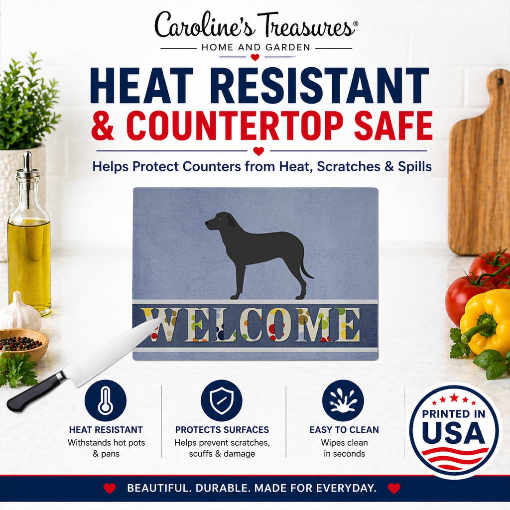 Majorca Shepherd Dog Cutting Board Tempered Glass Kitchen Cutting Surface, Heat Resistant Chopping, Non-Slip Feet, Food Prep & Serving