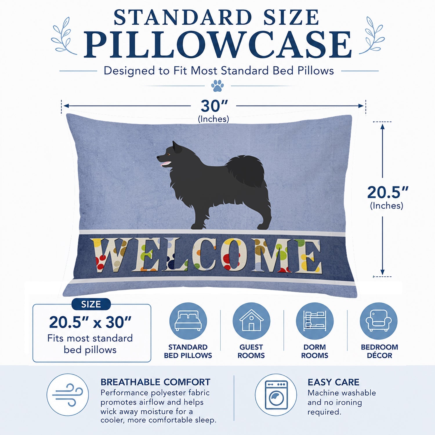 Swedish Lapphund Welcome Standard Pillowcase Lightweight Super Soft Easy Care Decorative Artwork Pillowcase, Standard