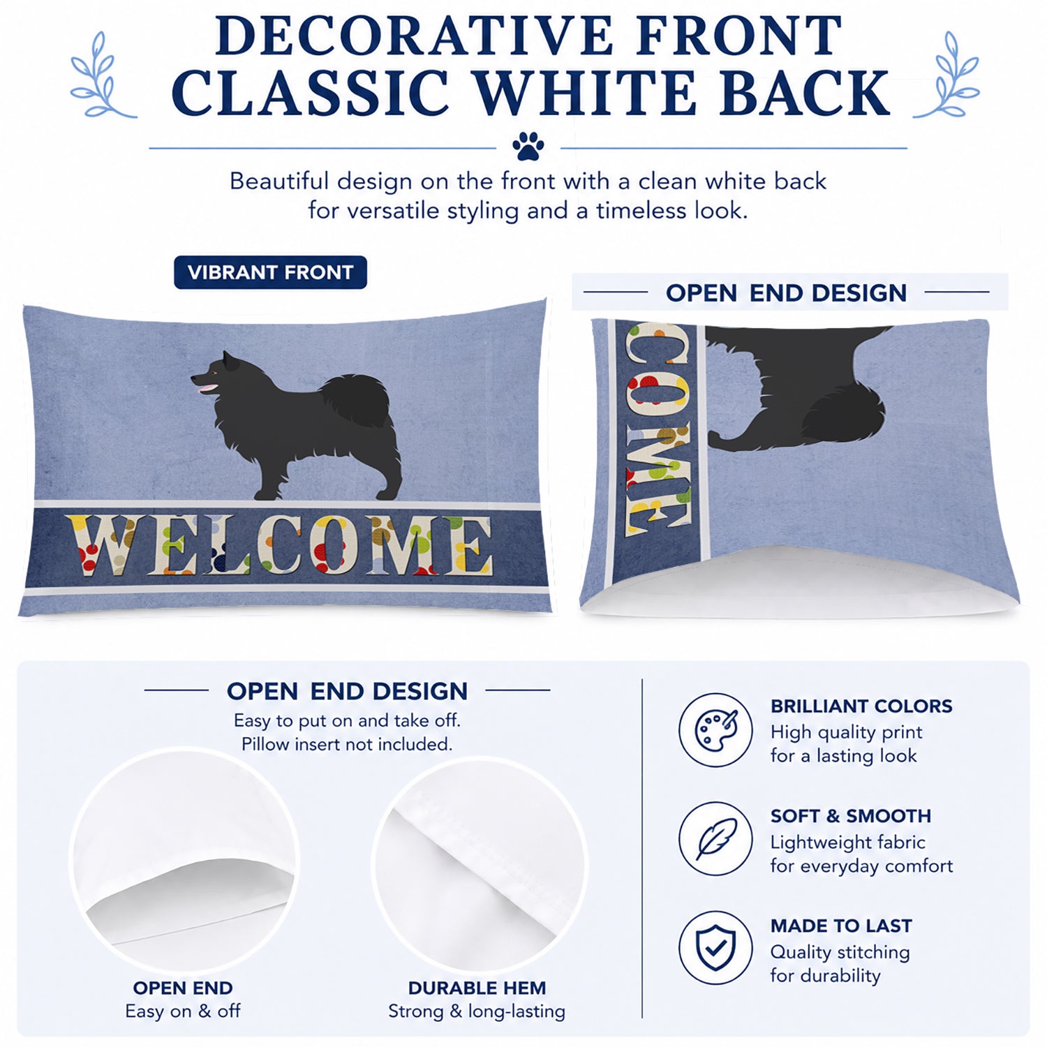 Swedish Lapphund Welcome Standard Pillowcase Lightweight Super Soft Easy Care Decorative Artwork Pillowcase, Standard