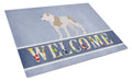 American Bulldog Welcome Cutting Board Tempered Glass Kitchen Cutting Surface, Heat Resistant Chopping, Non-Slip Feet, Food Prep & Serving