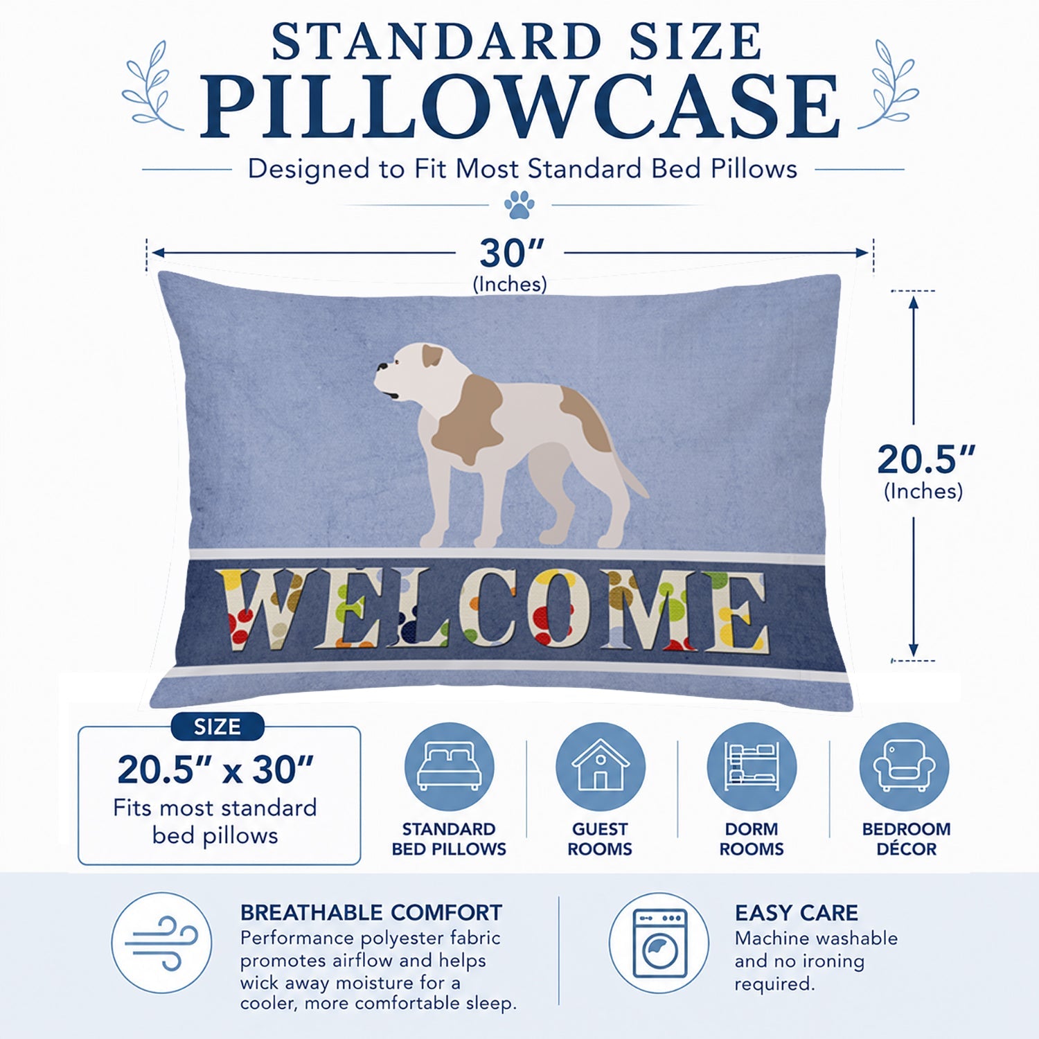 American Bulldog Welcome Standard Pillowcase Lightweight Super Soft Easy Care Decorative Artwork Pillowcase, Standard