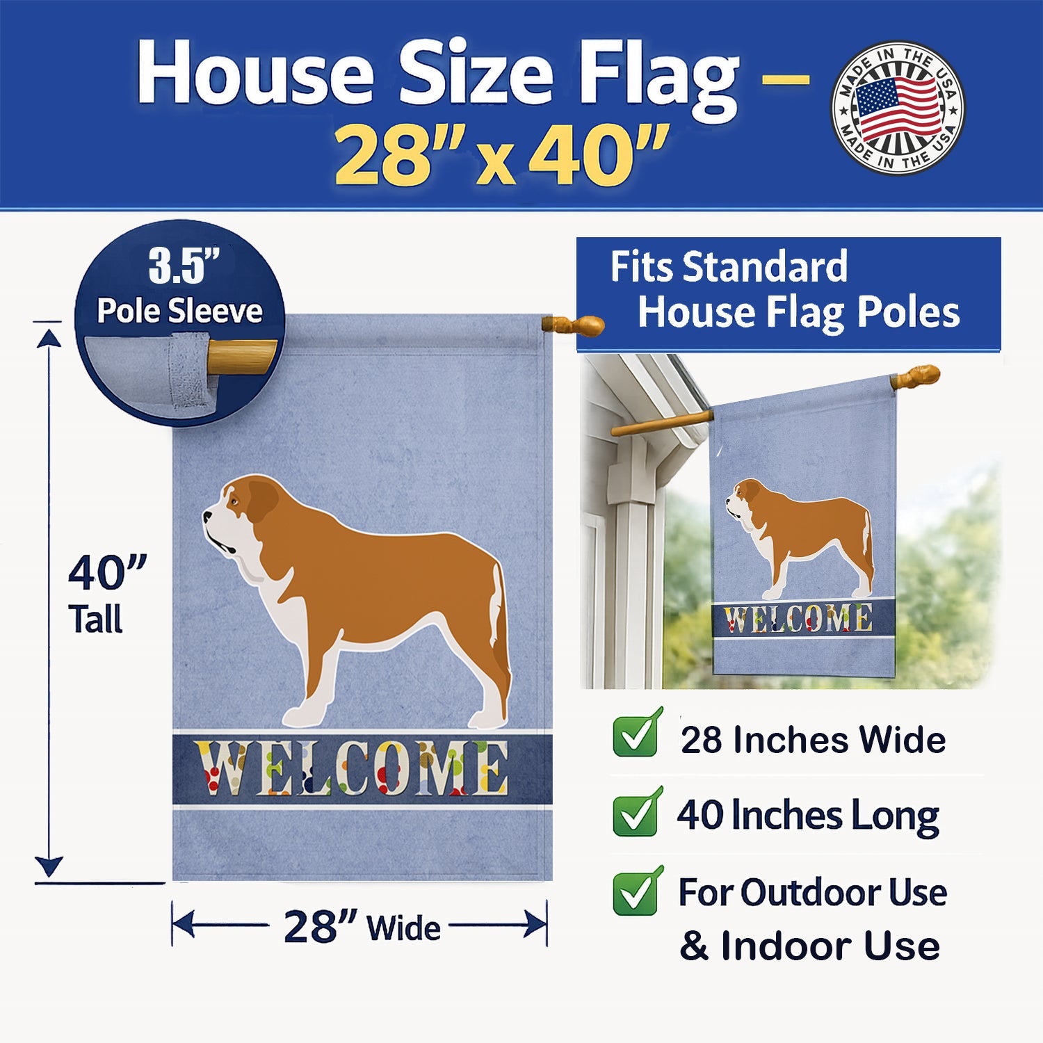 Mastin Epanol Spanish Mastiff House Flag 28x40 Porch Sleeve Pole Decorative Outside Yard Banner Artwork Wall Hanging, Polyester