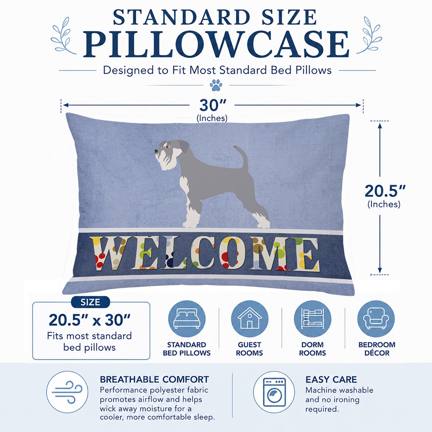Schnauzer Welcome Standard Pillowcase Lightweight Super Soft Easy Care Decorative Artwork Pillowcase, Standard